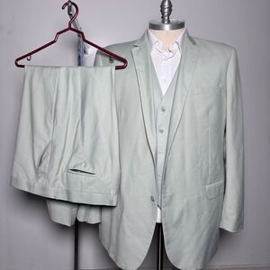Alain Dupetit Mens 3 Piece Suit Mint Green 52L Jacket 46W